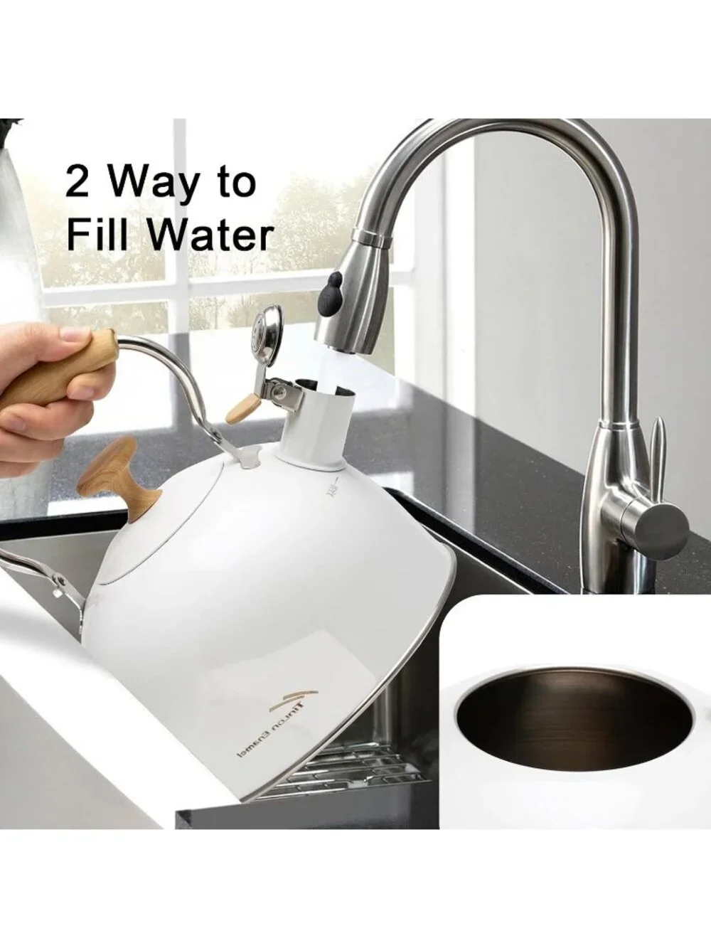 White Stainless Steel Whistling Tea Kettle 2.4L Stovetop Induction Gas Handle